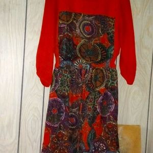 Red muliti color dress with mesh like sleeves very breathable and comfortable.
